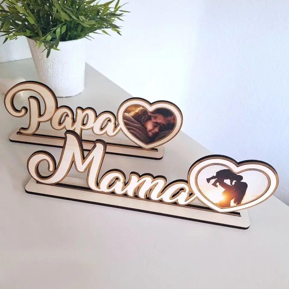 Mama Holzdeko mit Herz und deinem Bild - HalloGeschenk.de #geschenkideen# #personalisiert# #geschenk#