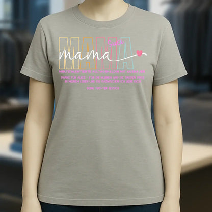 MAMA: Multitalentierte Alltagsheldin mit Ausdauer + Wunschname + Botschaft • Ladies Premium T-Shirt XS-2XL aus Bio-Baumwolle für Damen • Exklusivdesign • personalisiert
