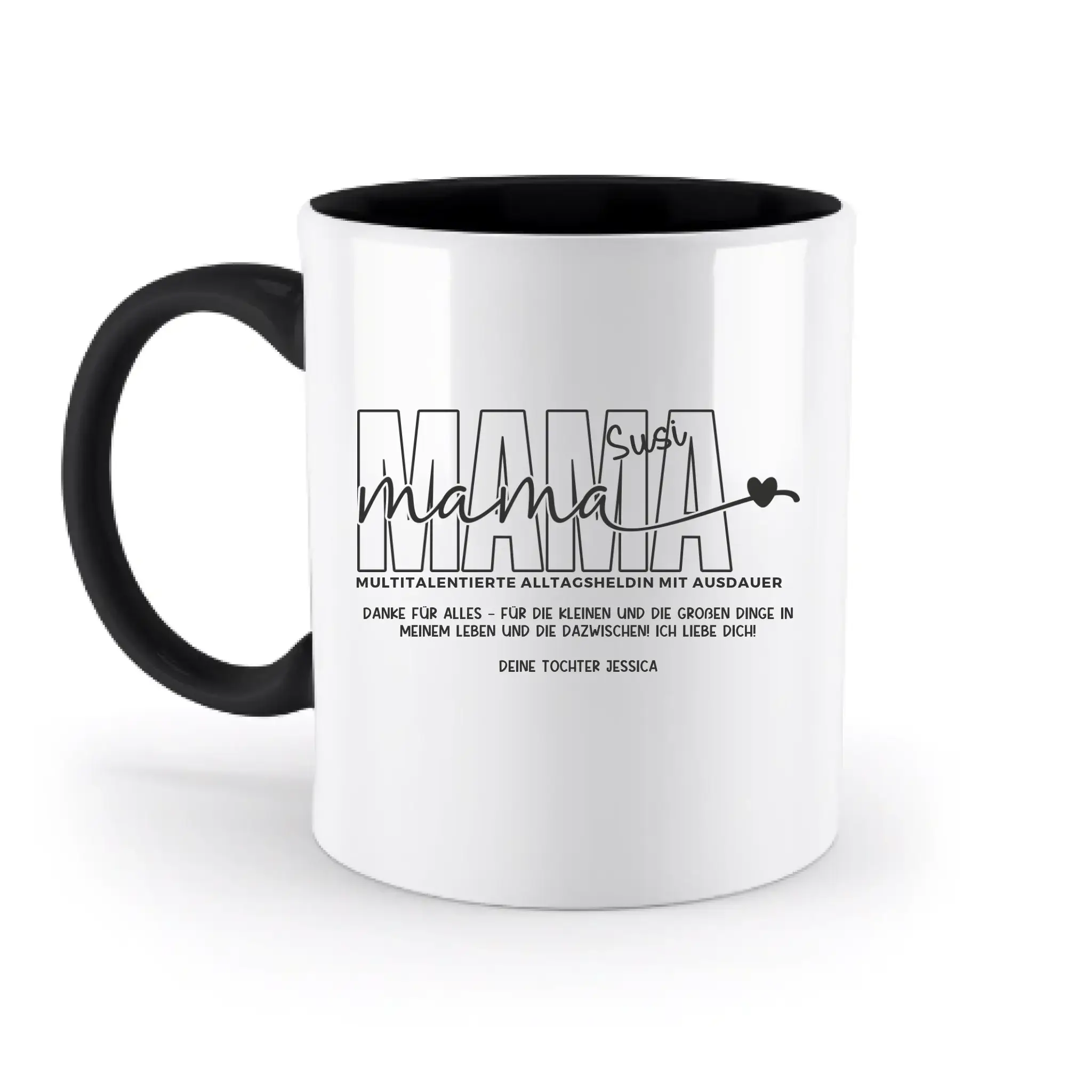 MAMA: Multitalentierte Alltagsheldin mit Ausdauer + Wunschname + Botschaft • zweifarbige Tasse • Exklusivdesign • personalisiert