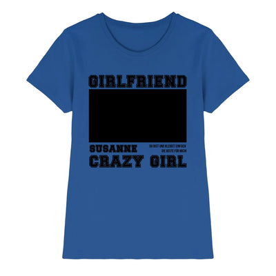 Blaues damen t shirt mein fotomotiv 13 mit schwarzem text und rechteckiger personalisierungsfläche