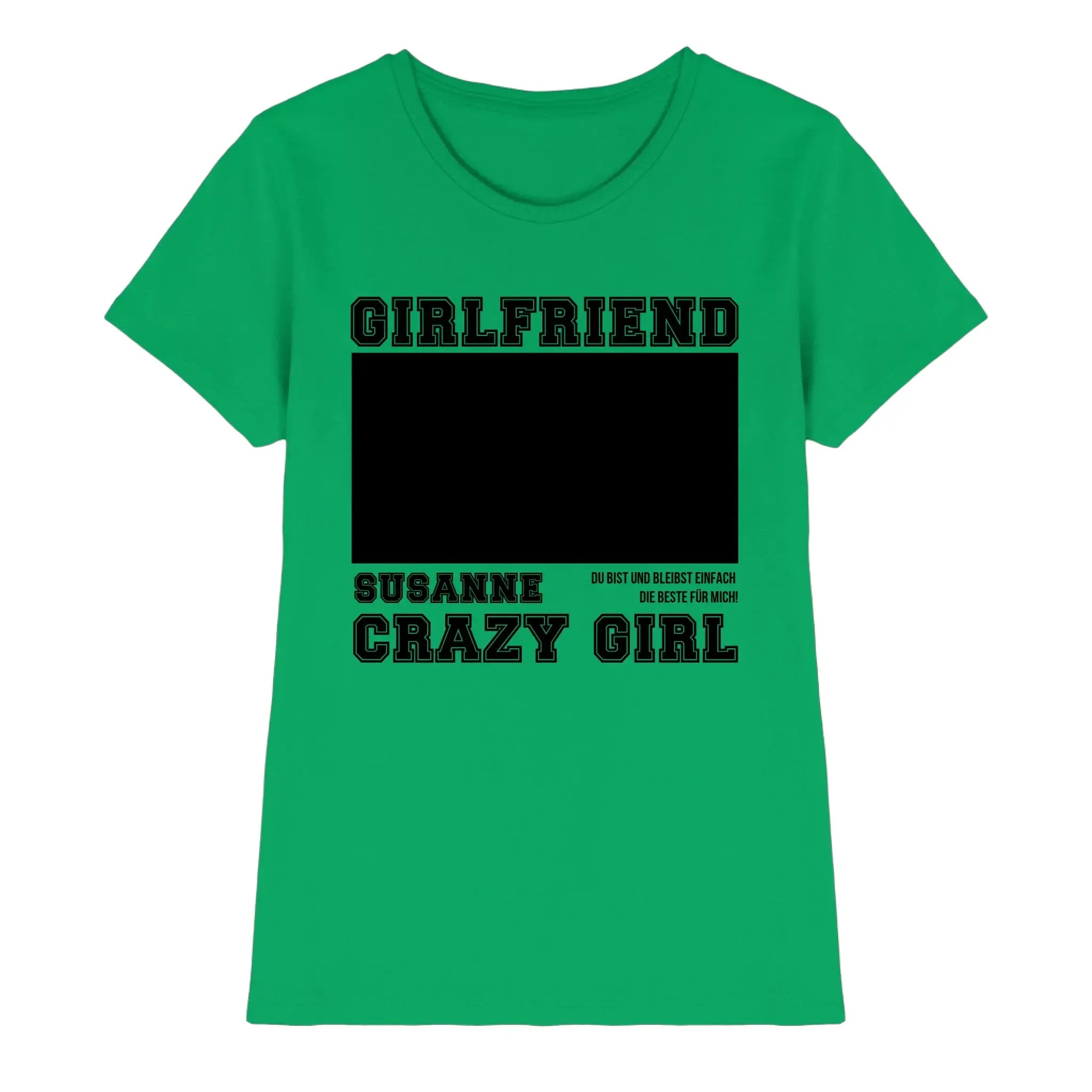 Grünes damen t shirt mit schwarzem text und leerem feld zum personalisieren aus der statement collection