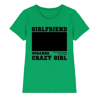 Grünes damen t shirt mit schwarzem text und leerem feld zum personalisieren aus der statement collection