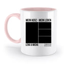 Weiße keramiktasse mit rosa griff und innenraum und schwarzem text plus fotoplatzhaltern mein fotomotiv 14 personalisiert