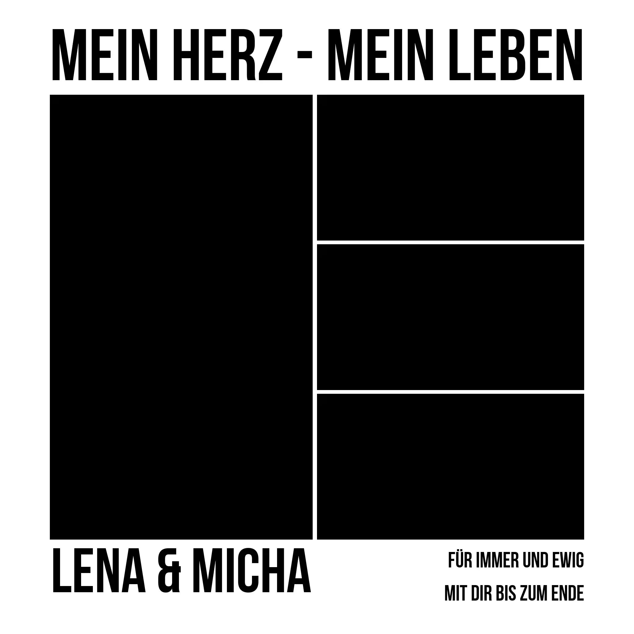 Schwarzes minimalistisches albumcover mit weißem text mein herz mein leben von lena und micha personalisierbar