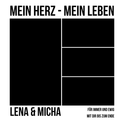 Schwarzes minimalistisches albumcover mit weißem text mein herz mein leben von lena und micha personalisierbar