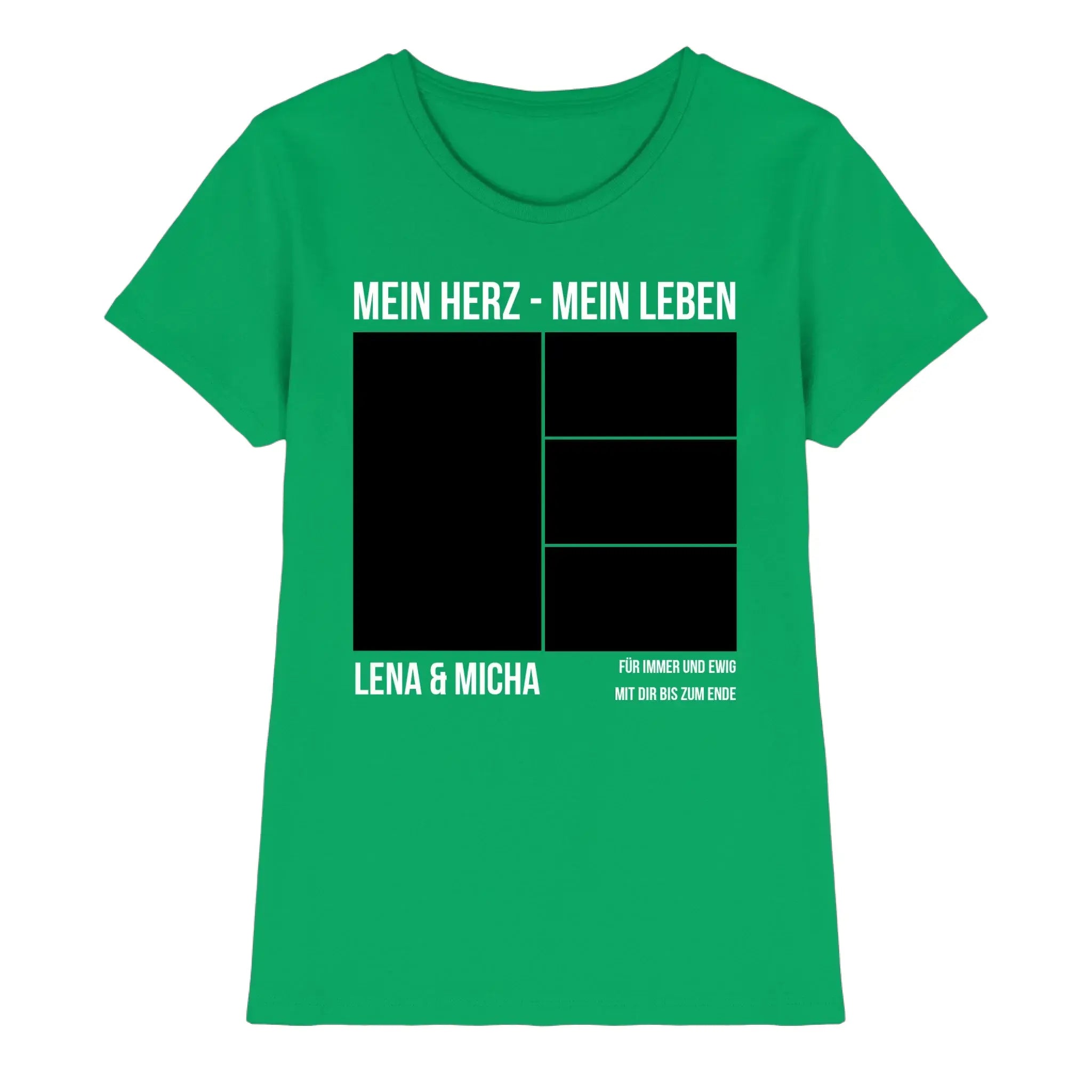 Grünes kurzarmshirt mit weißem text und schwarzem grafikdesign personalisierbar aus der statement-collection