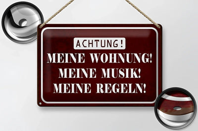 maroon Metall Schild mit weiß lettering und silber Rand hanging by ropes from meine wohnung blechschild 20x30cm