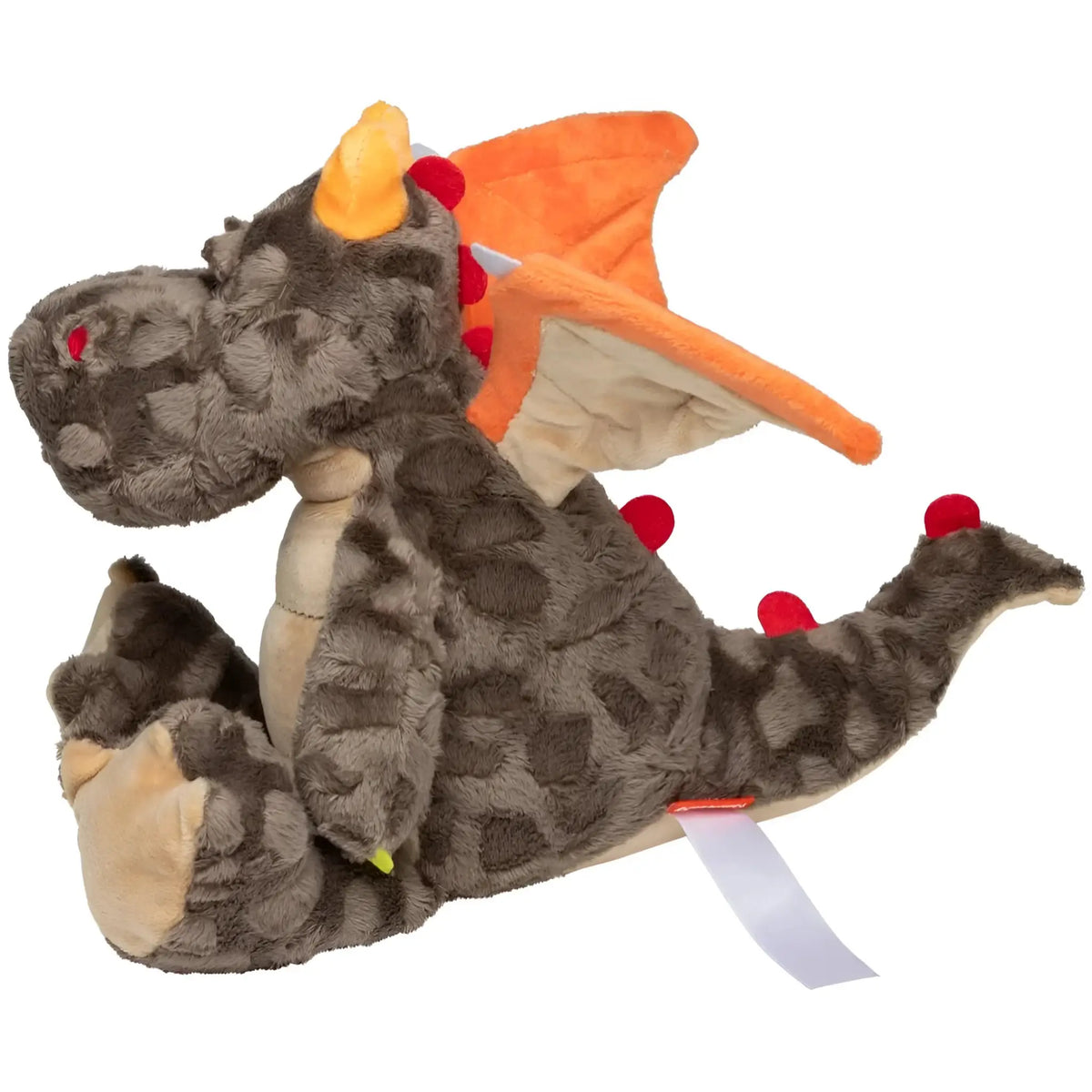 Mini feet drache edda kuschelheldin plüschtier in grau mit orangefarbenen flügeln roter spikes und gelbem horn