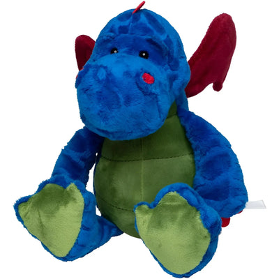 MiniFeet Drache Magnus plüschtier mit weichem stoff, blauem körper, roten flügeln und grünen füßen, ab 10 monate