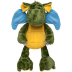 MiniFeet Drache Ragna kuschelfreund stofftier mit grünem körper, gelben flügeln und buntem plüsch für kinder ab 10 monaten