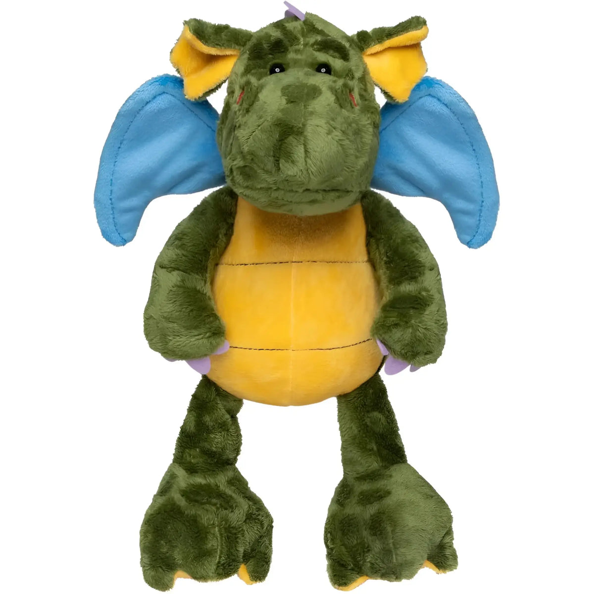 MiniFeet Drache Ragna kuschelfreund stofftier mit grünem körper, gelben flügeln und buntem plüsch für kinder ab 10 monaten