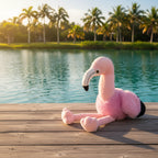 plush rosa flamingo stofftier mit weiß und schwarz beak und soft fluffy fur from minifeet flamingo fernando