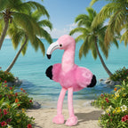 Ein weiches plüschtier miniFeet® flamingo Fernando in pink mit weißem und schwarzem schnabel und langen beinen