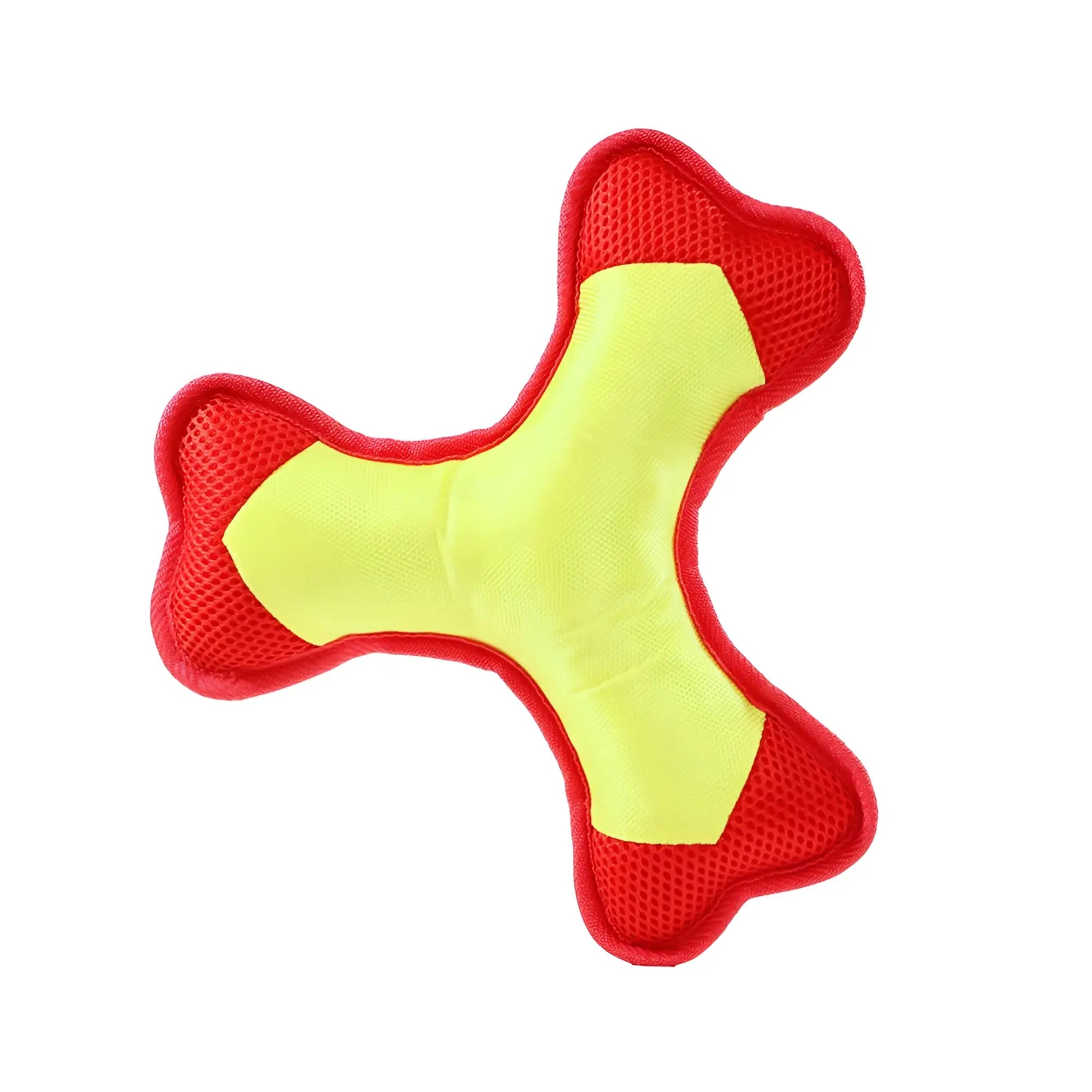 MiniFeet flying triple hundespielzeug in rot und gelb aus mesh, cross-förmiges wurfspielzeug für hunde