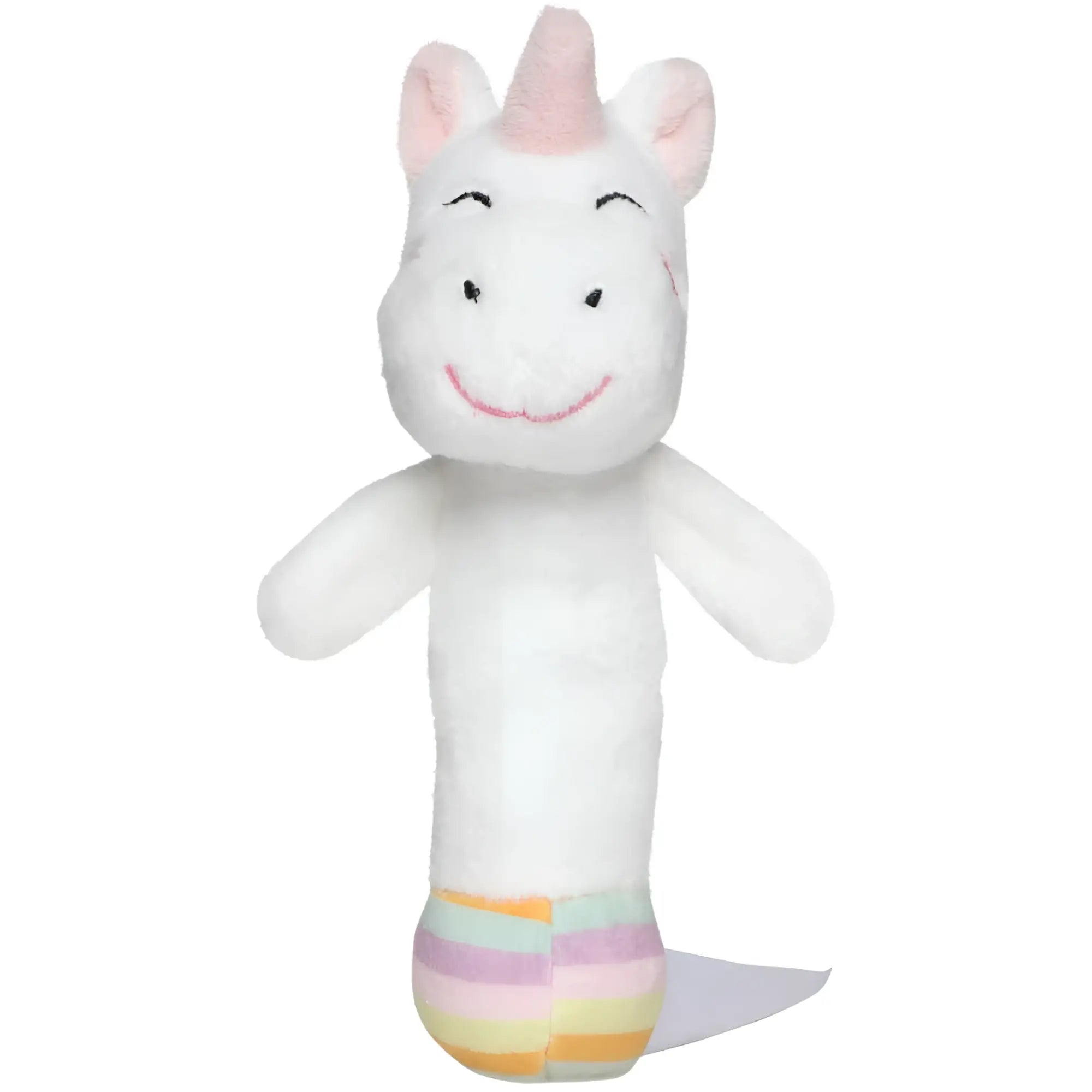 MiniFeet Greifling Einhorn babyspielzeug weiches weißes plüsch unicorn mit pinken ohren horn und regenbogen-füßen