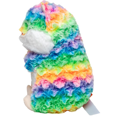 MiniFeet Hamster Holly ist ein regenbogenfarbener plüschkuschelfreund mit weißem bauch und weichem stoff