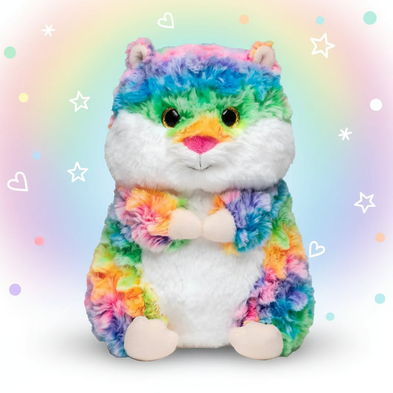 MiniFeet® hamster holly ein kuscheliges plüschtier in regenbogenfarben mit weichem stoff und glitzerschnauze
