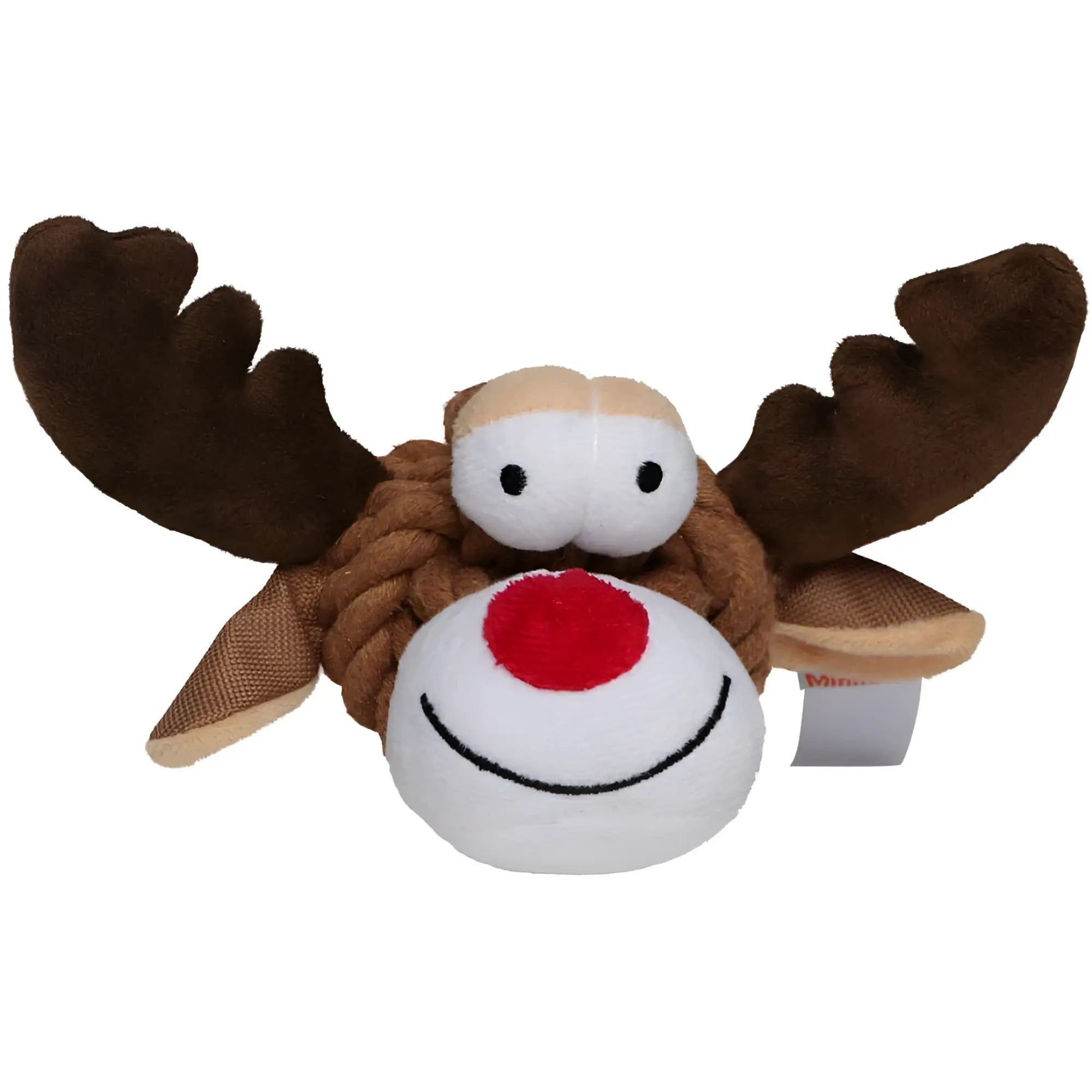 Braunes plush elch knoten tier hundespielzeug mit roter nase und seil struktur von minifeet