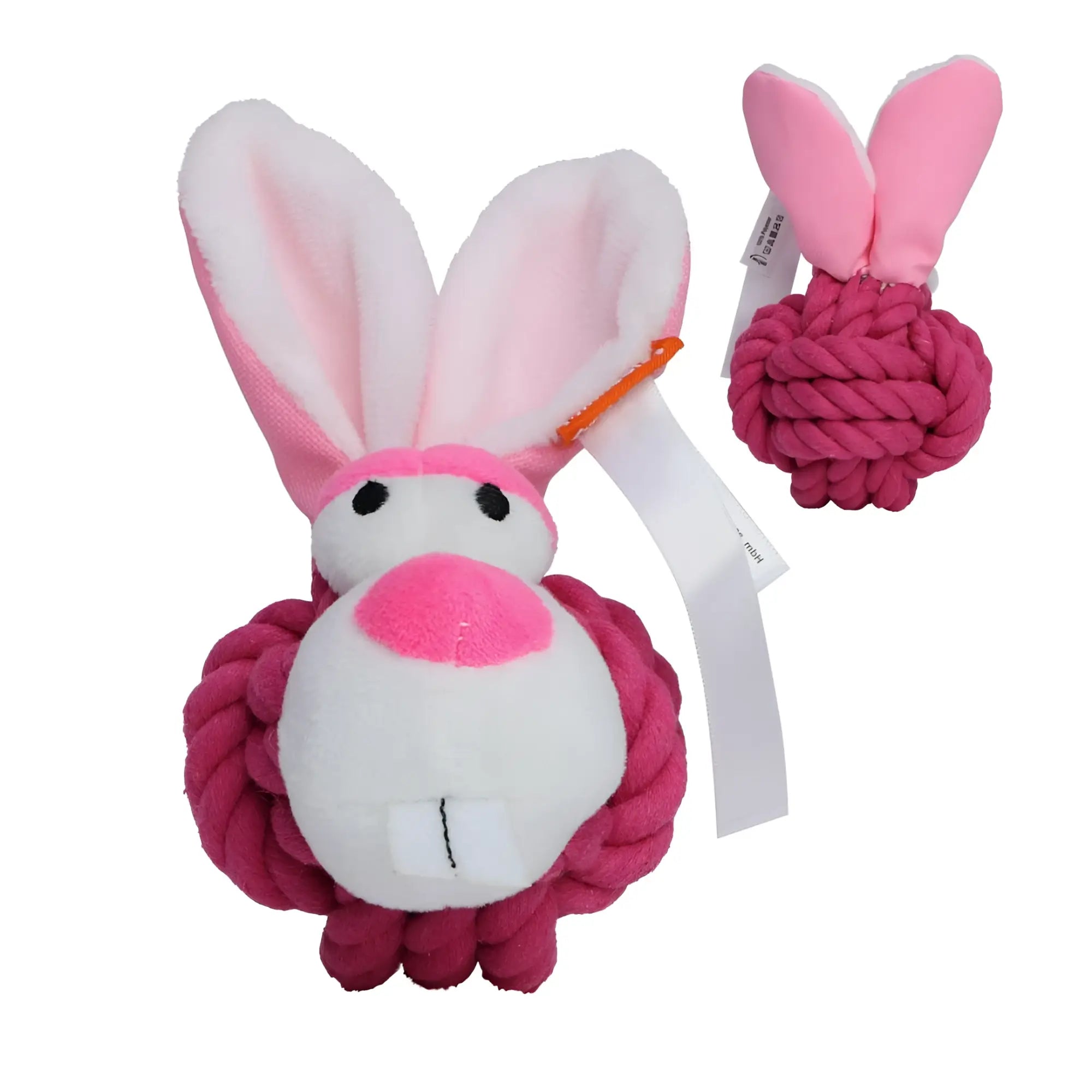 MiniFeet® hundespielzeug knotentier hase in rosa und weiß mit plüschkopf und seilkörper zum spielen