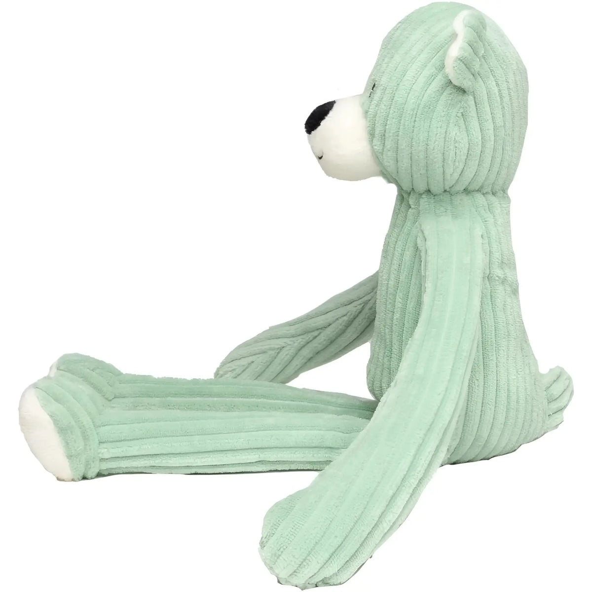 MiniFeet lanky legends bär mischa mintgrüner kord stofftier mit weißer schnauze und schwarzer nase sitzt entspannt