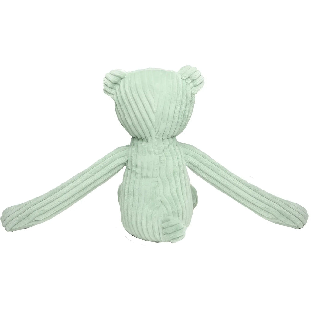 Ein weicher mintgrüner corduroy teddy bär miniboot lanky legends bär mischa mit langen schlanken armen und ohren