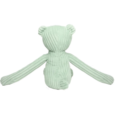 Ein weicher mintgrüner corduroy teddy bär miniboot lanky legends bär mischa mit langen schlanken armen und ohren