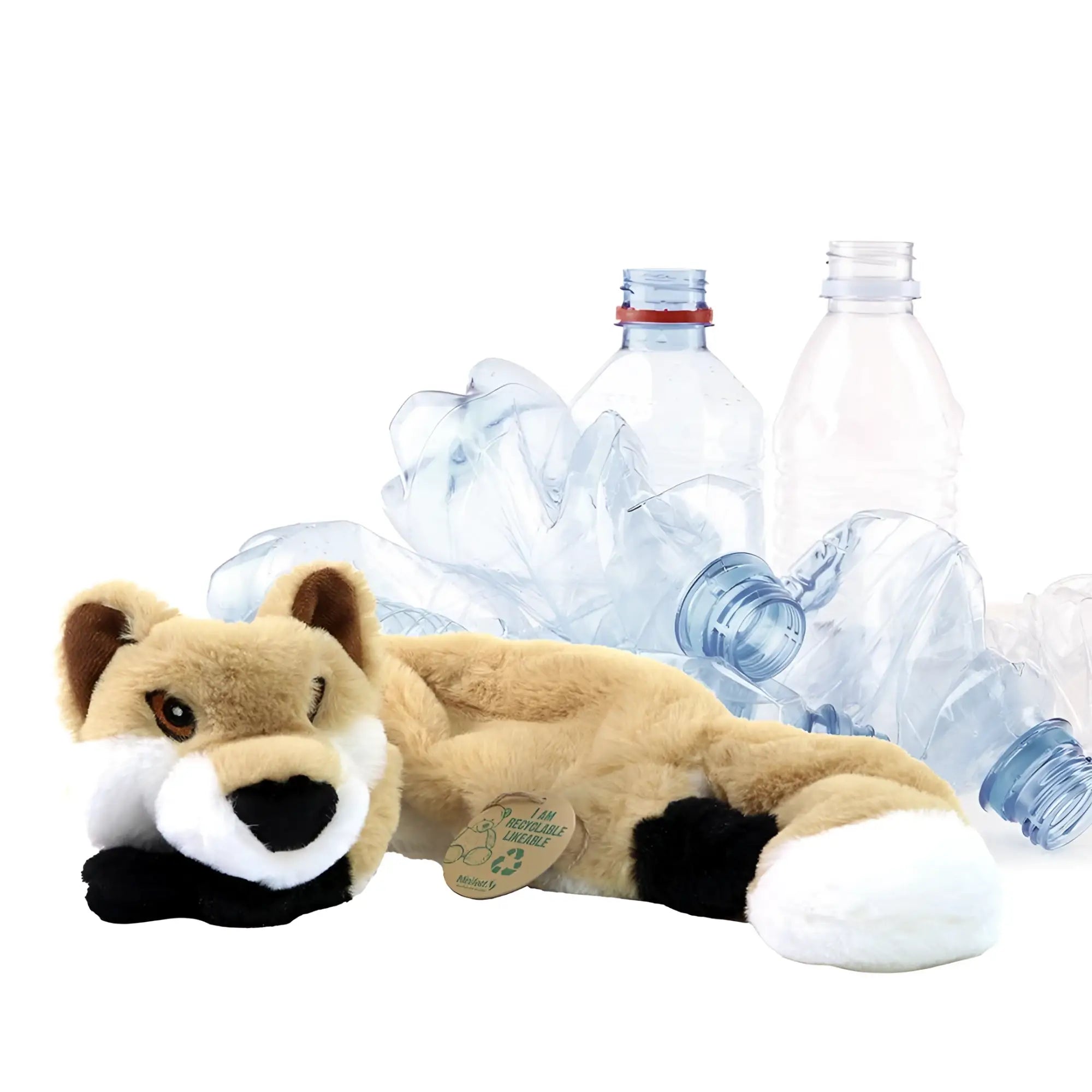 MiniFeet Recycel-Fuchs hundespielzeug plüschtier aus recyceltem material tan weiß mit schwarzen pfoten und braunen augen