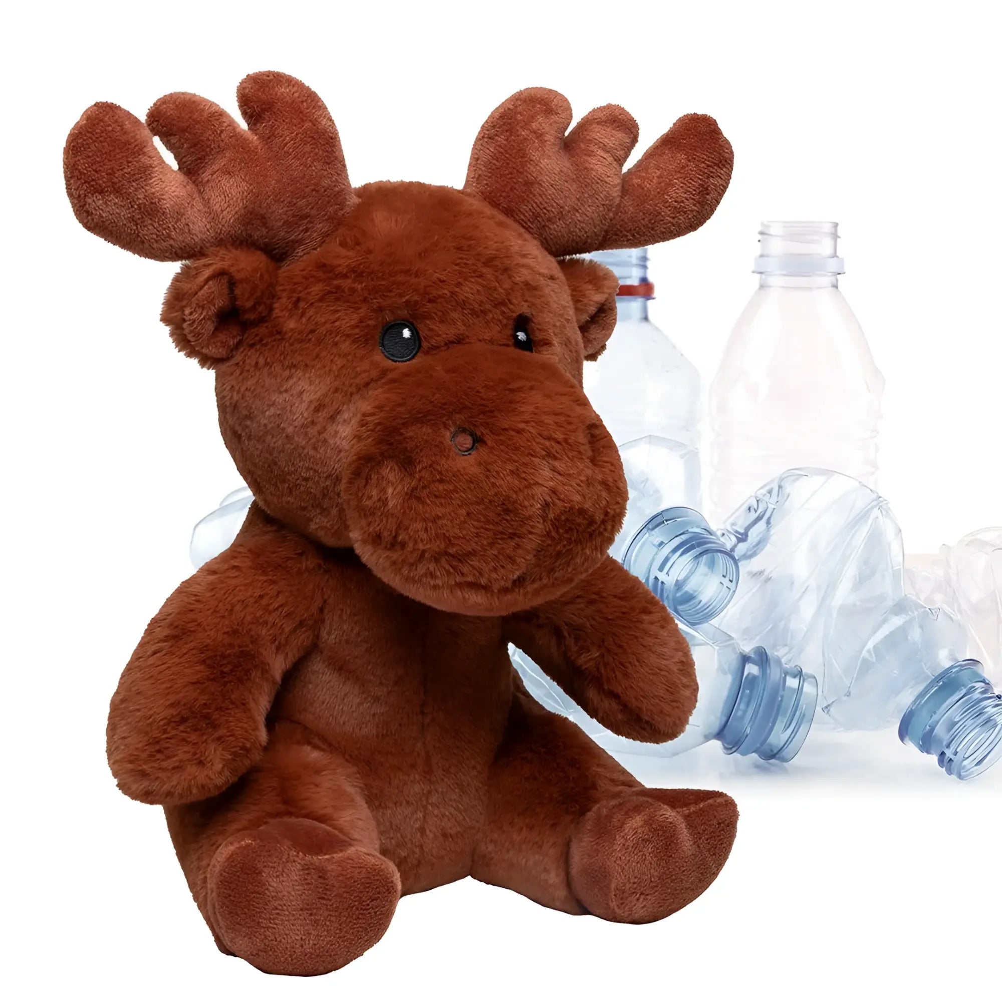 Brown plush moose stuffed toy mini feet recycelelch with soft fur and black button eyes