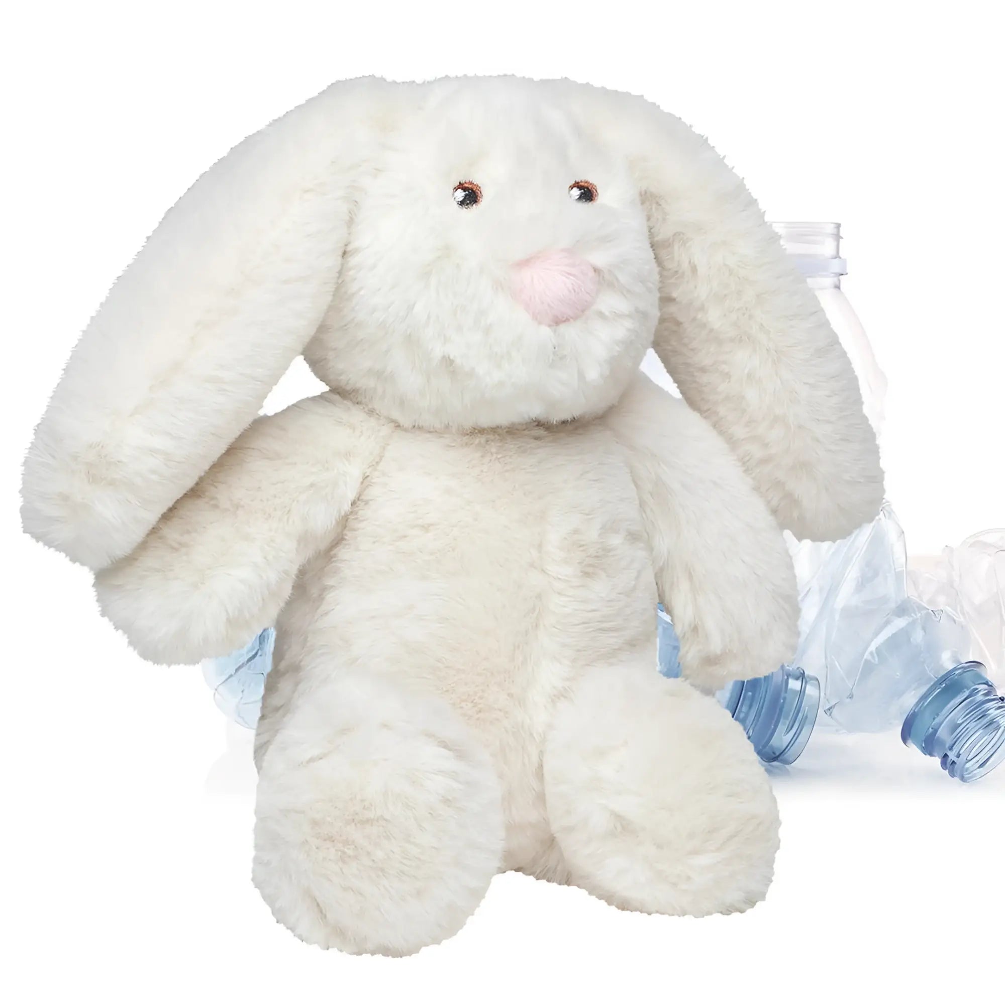 Fluffy weißer minifeet® recycelhase plüschtier mit weichem fell, rosa nase und knopfaugen aus stoff