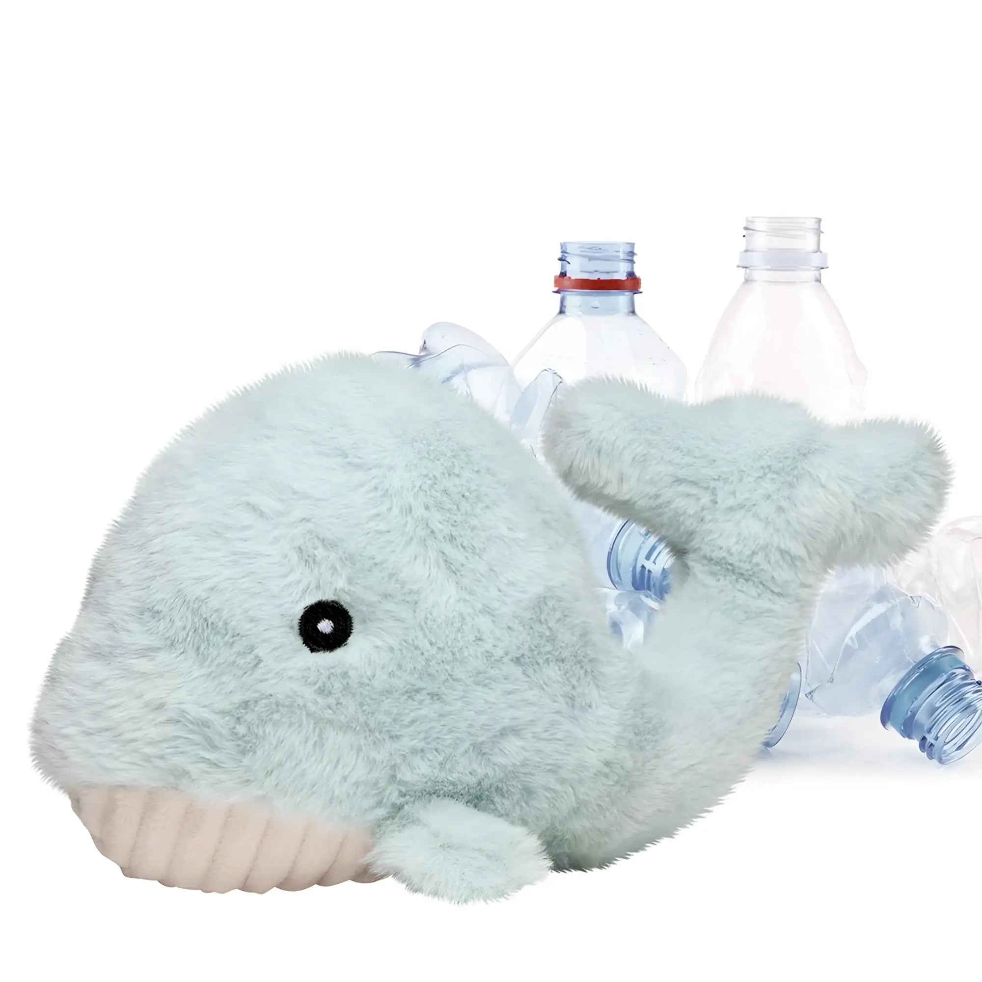 MiniFeet recycelWal plüschtier in hellblau mit beigem geripptem bauch aus weichem stoff
