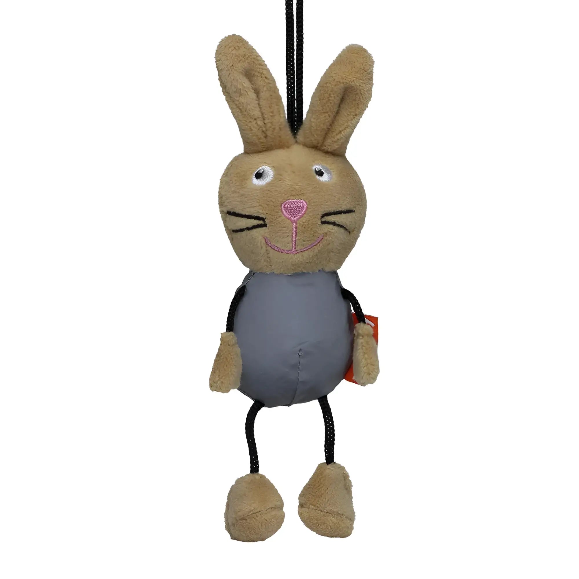 MiniFeet reflex-hase plüschtier mit tanfarbenem stoffkörper, grauem torso und schwarzen fadenbeinen, rosa nose und schnurrhaaren