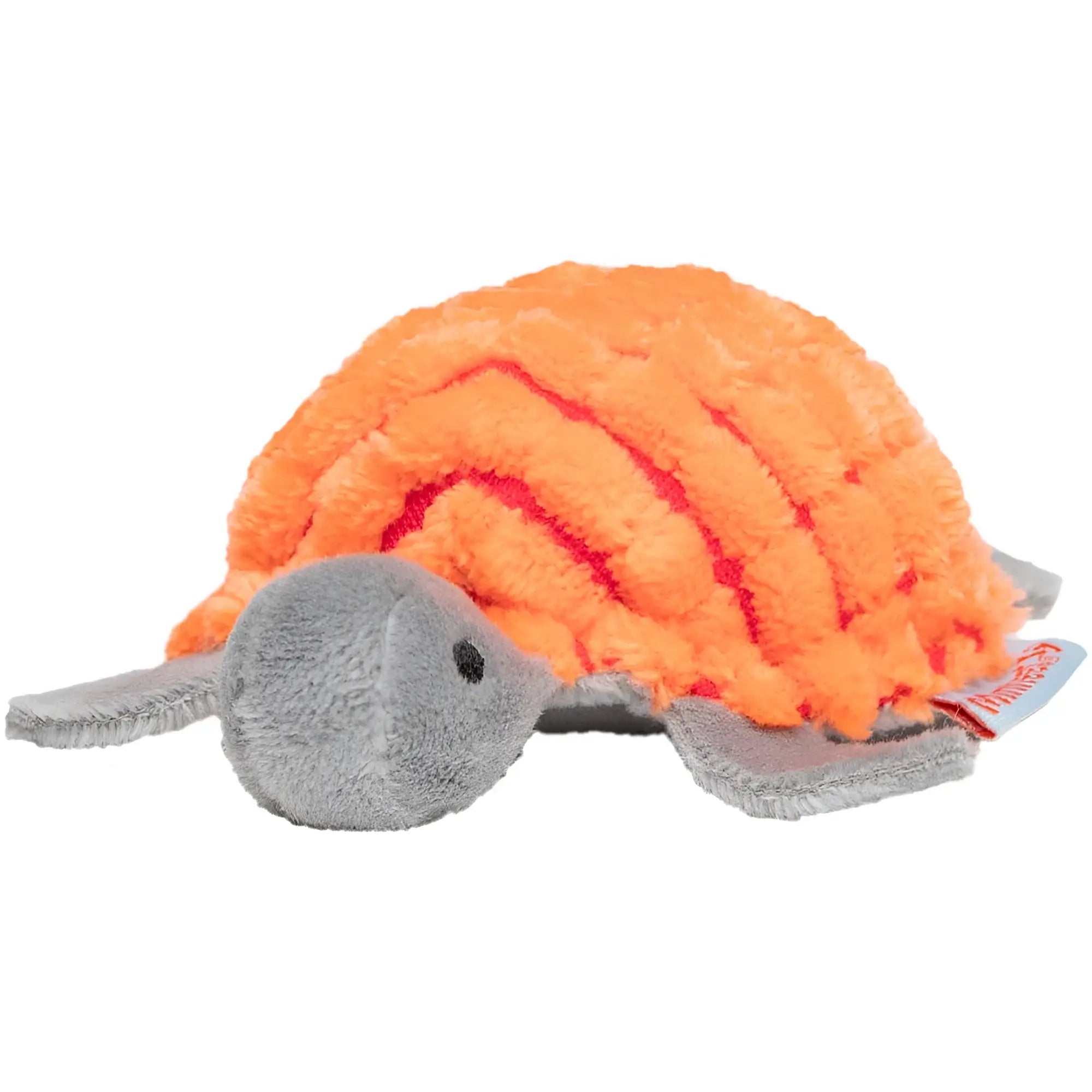 MiniFeet schildkröte katzenspielzeug aus orange grauem plüsch mit strukturierter schale und roten stickstreifen
