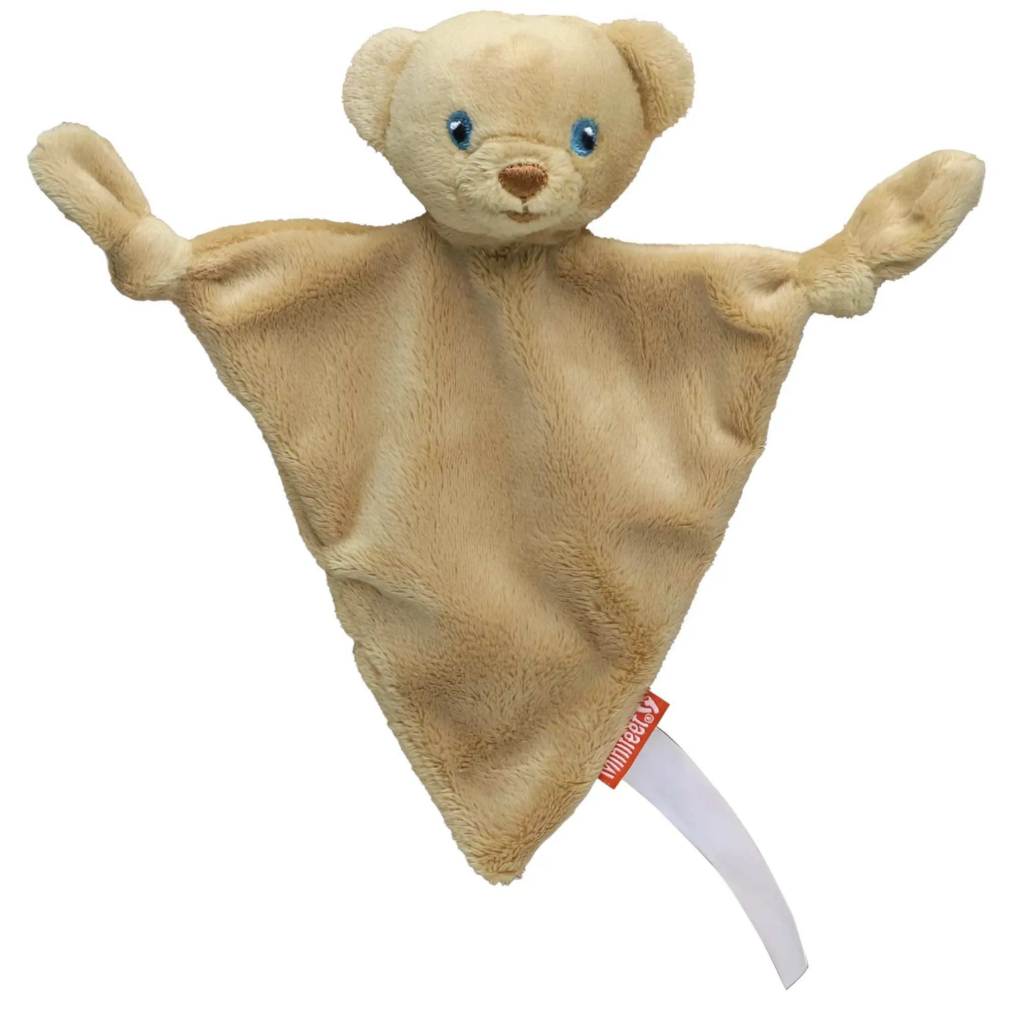 Beige miniFeet® Schmusetuch Bär mit blauen Augen und weichen Stoffarmen zum kuscheln aus Plüsch