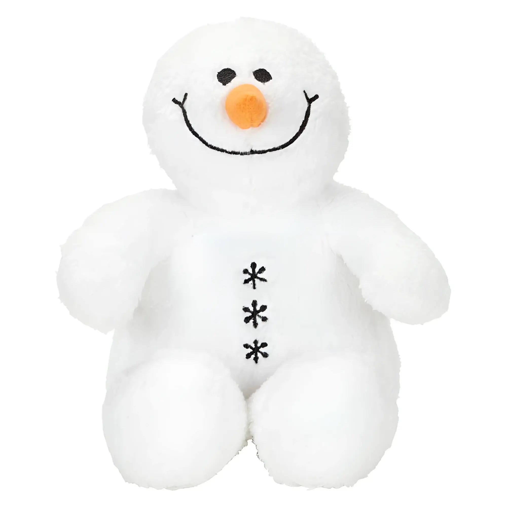 MiniFeet Schneemann Sven plüschtier weiß mit schwarzen stickaugen orangen nase und drei schwarzen sternknöpfen