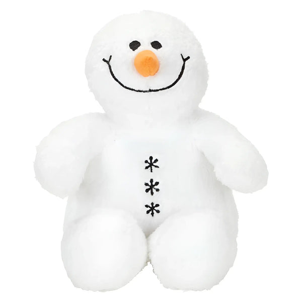 MiniFeet Schneemann Sven plüschtier weiß mit schwarzen stickaugen orangen nase und drei schwarzen sternknöpfen