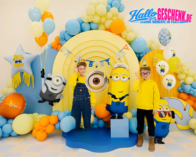 Gelb blaue minions xxl luftballons mit mel ron tim motiv für minions geburtstagsparty deko