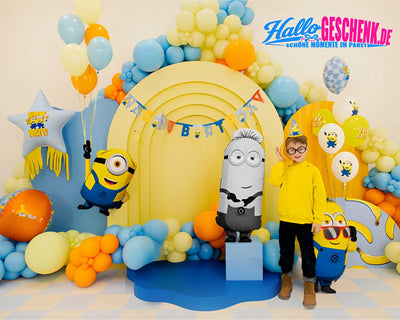 Gelb blaue minions party backdrop mit luftballons bannern und minion mel ron tim xl ballons für geburtstag