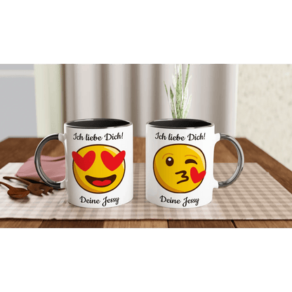 Mit 3D-Vorschau: Love Emoticon Herz • personalisierbar • zweifarbige Tasse • spülmaschinengeeignet