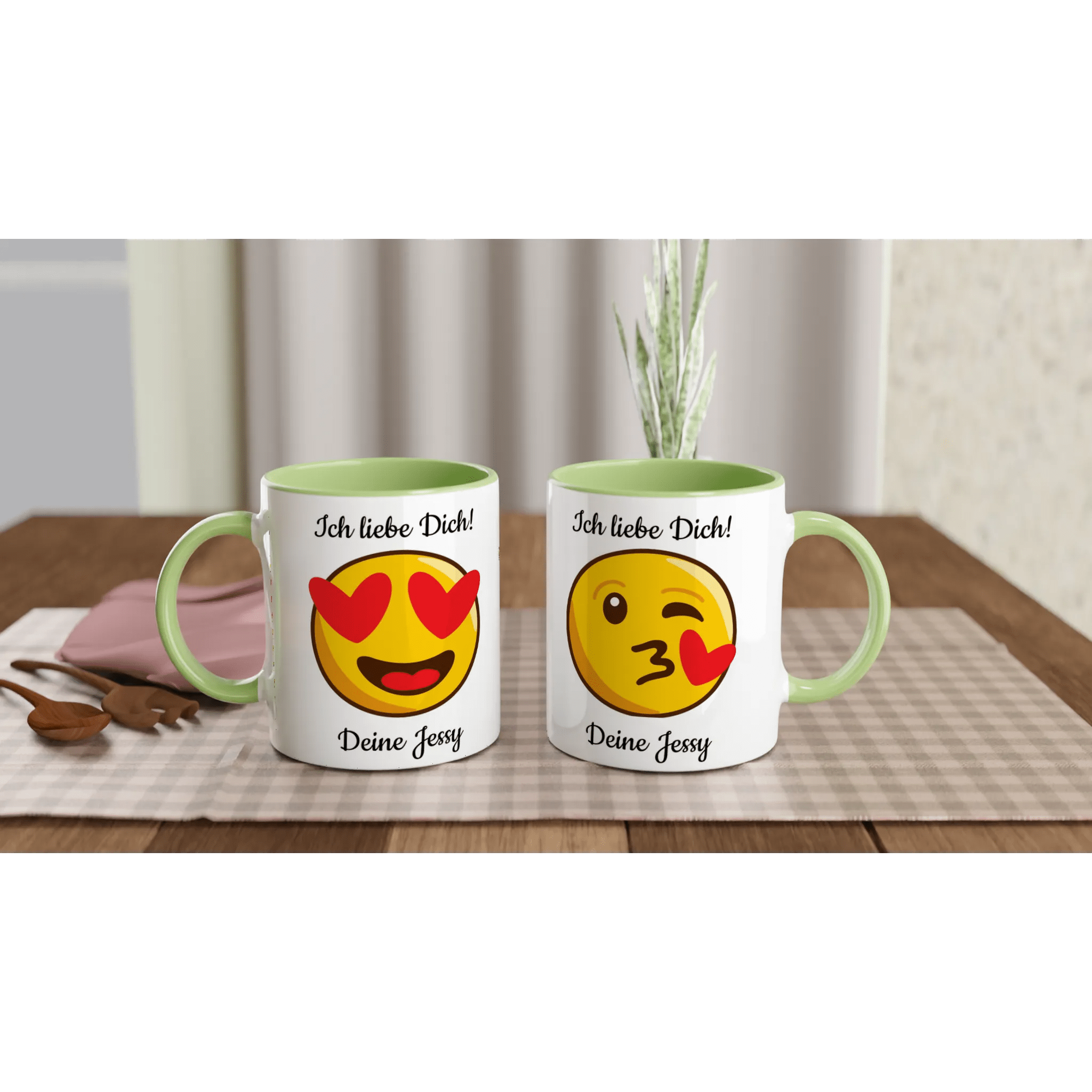 Mit 3D-Vorschau: Love Emoticon Herz • personalisierbar • zweifarbige Tasse • spülmaschinengeeignet