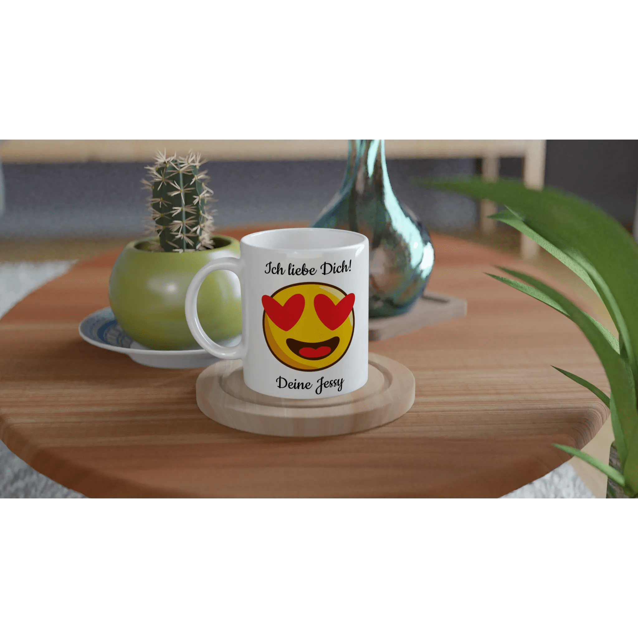 Mit 3D-Vorschau: Love Emoticon Herz • personalisierbar • zweifarbige Tasse • spülmaschinengeeignet