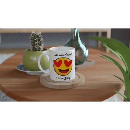 Mit 3D-Vorschau: Love Emoticon Herz • personalisierbar • zweifarbige Tasse • spülmaschinengeeignet