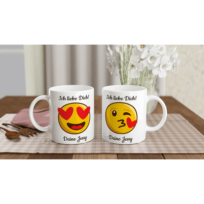 Mit 3D-Vorschau: Love Emoticon Herz • personalisierbar • zweifarbige Tasse • spülmaschinengeeignet