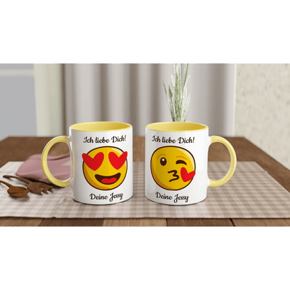 Mit 3D-Vorschau: Love Emoticon Herz • personalisierbar • zweifarbige Tasse • spülmaschinengeeignet