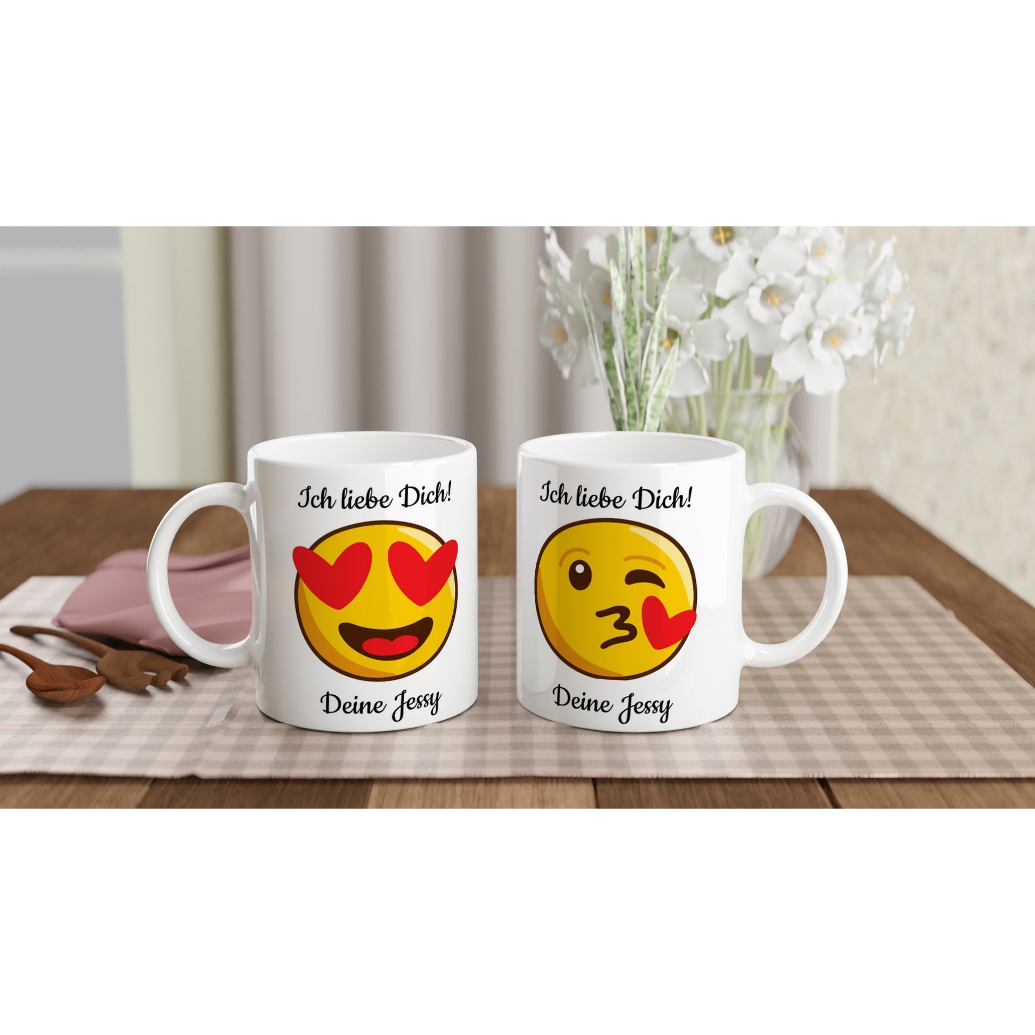 Mit 3D - Vorschau: Love Emoticon Herz • personalisierbar • zweifarbige Tasse • spülmaschinengeeignet von HalloGeschenk.de