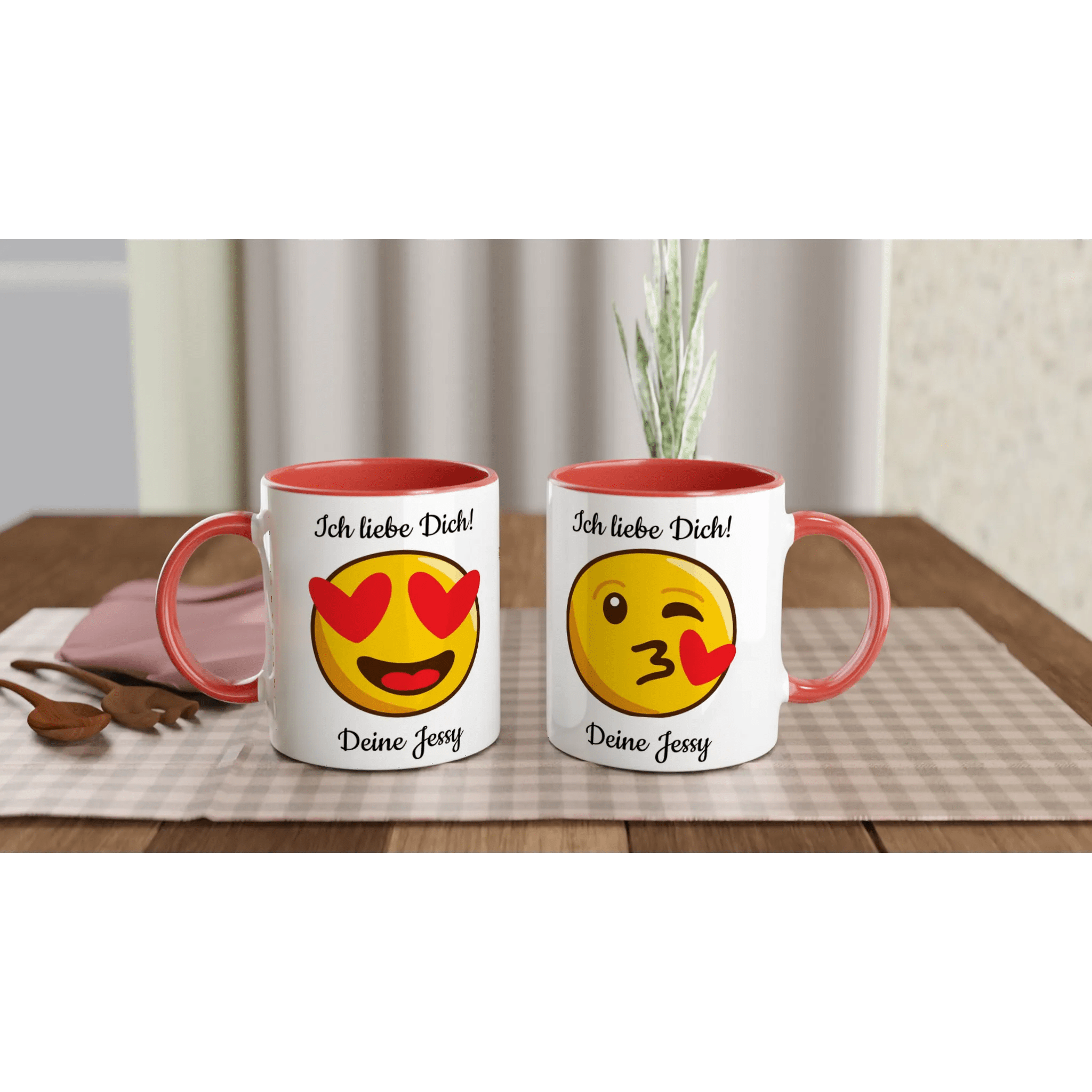 Mit 3D-Vorschau: Love Emoticon Herz • personalisierbar • zweifarbige Tasse • spülmaschinengeeignet