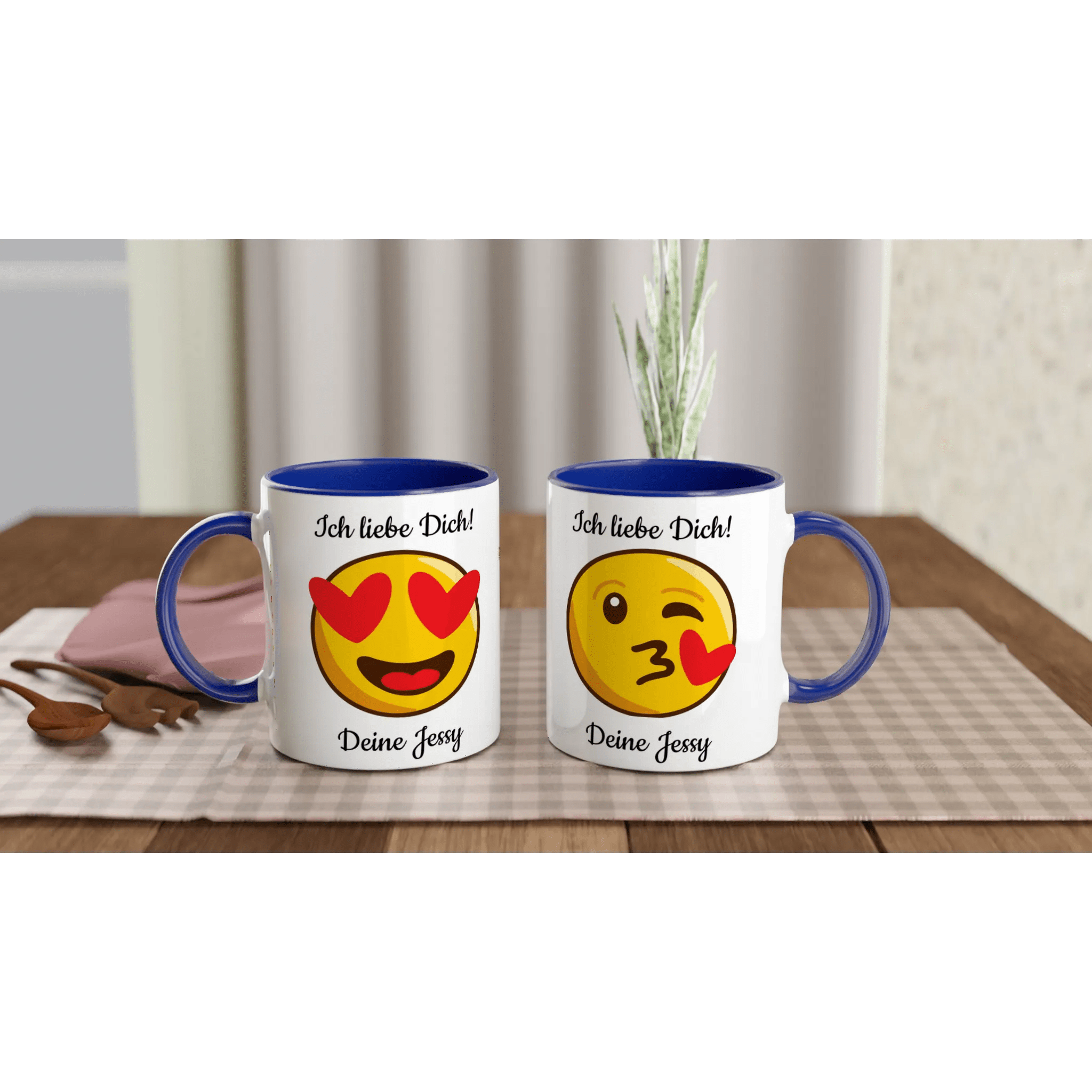 Mit 3D-Vorschau: Love Emoticon Herz • personalisierbar • zweifarbige Tasse • spülmaschinengeeignet