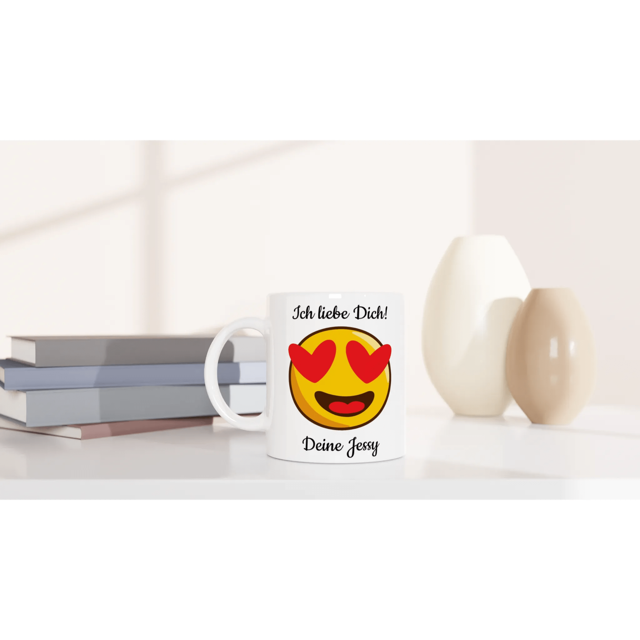 Mit 3D-Vorschau: Love Emoticon Herz • personalisierbar • zweifarbige Tasse • spülmaschinengeeignet