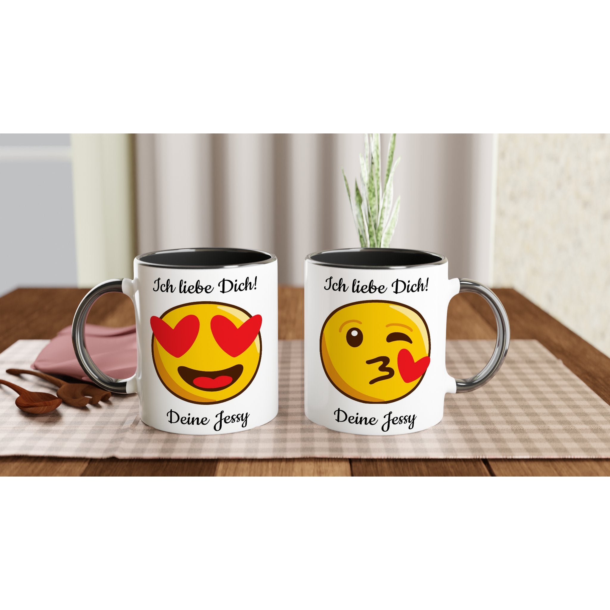 Mit 3D - Vorschau: Love Emoticon Herz • personalisierbar • zweifarbige Tasse • spülmaschinengeeignet von HalloGeschenk.de