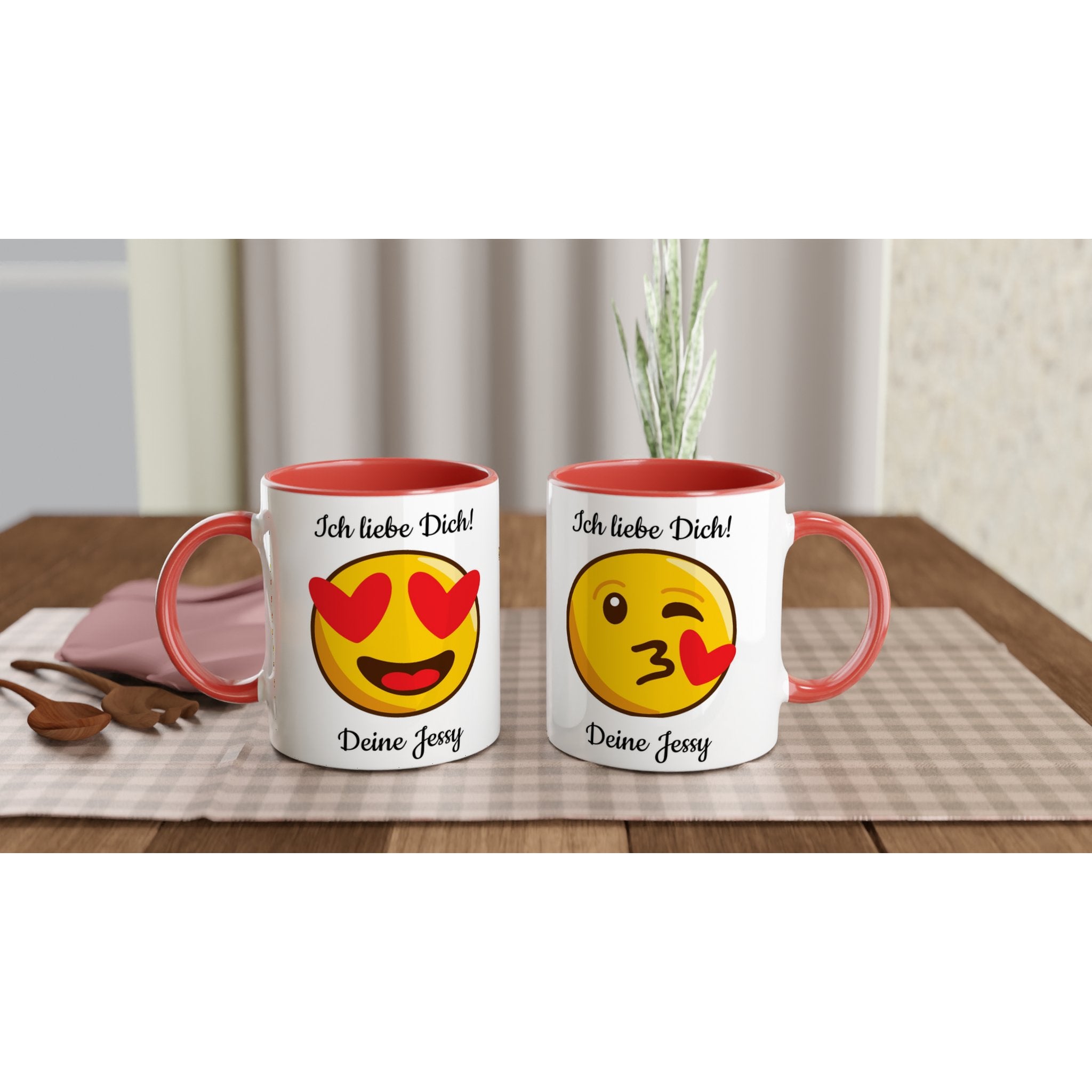 Mit 3D - Vorschau: Love Emoticon Herz • personalisierbar • zweifarbige Tasse • spülmaschinengeeignet von HalloGeschenk.de