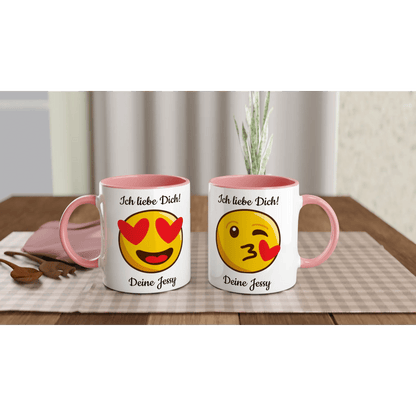 Mit 3D-Vorschau: Love Emoticon Herz • personalisierbar • zweifarbige Tasse • spülmaschinengeeignet